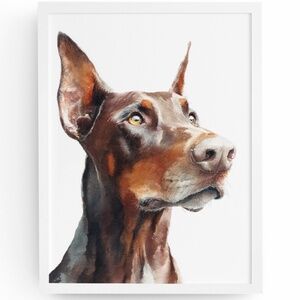 Watercolor Red Doberman Dog Portrait Wall Art Print Poster Unframed